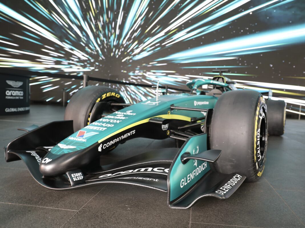 Aston Martin Aramco Formula 1 car on display at the Celsius event in London