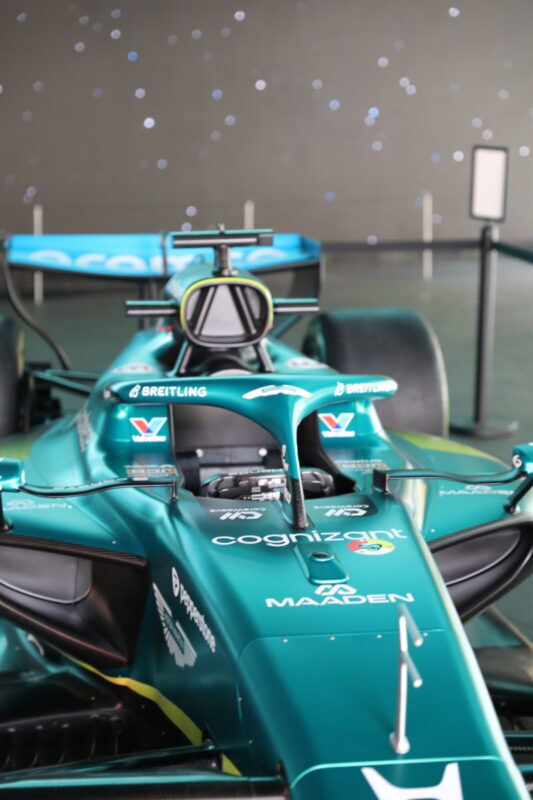 Aston Martin AMR26 Formula 1 car on display at the Celsius event